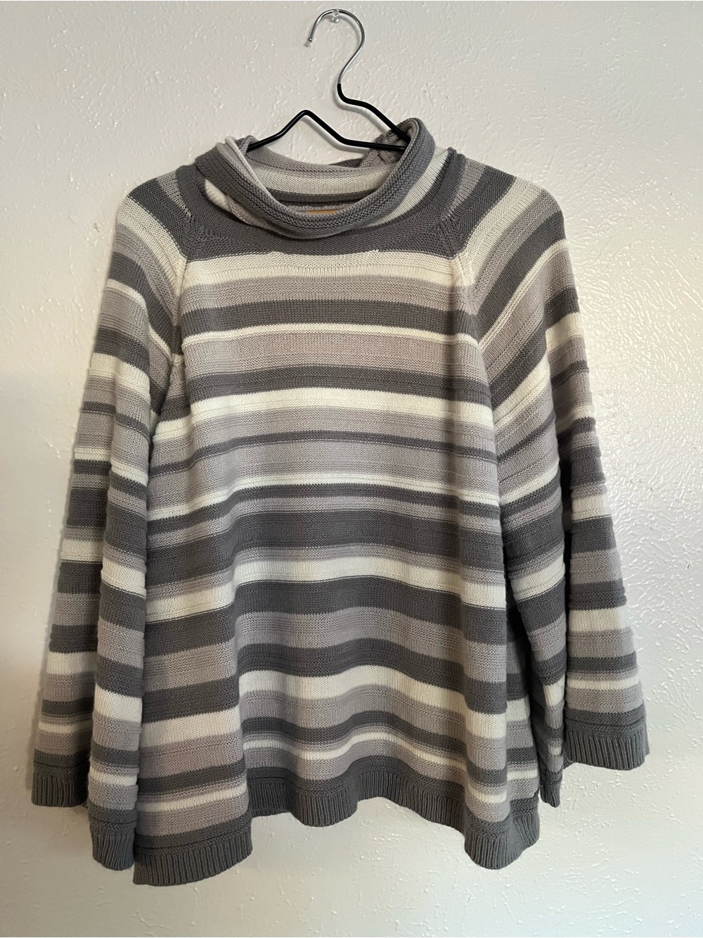 Ruby Rd. Gray & Cream Striped Cowl Neck Sweater